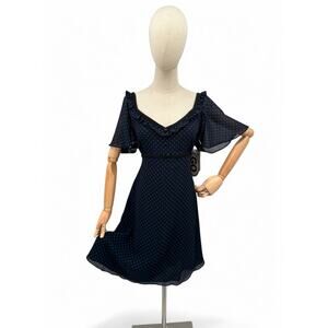 Alice Temperley for Target GO Dress Black Blue Polka Dot Flutter Sleeve Sz 15